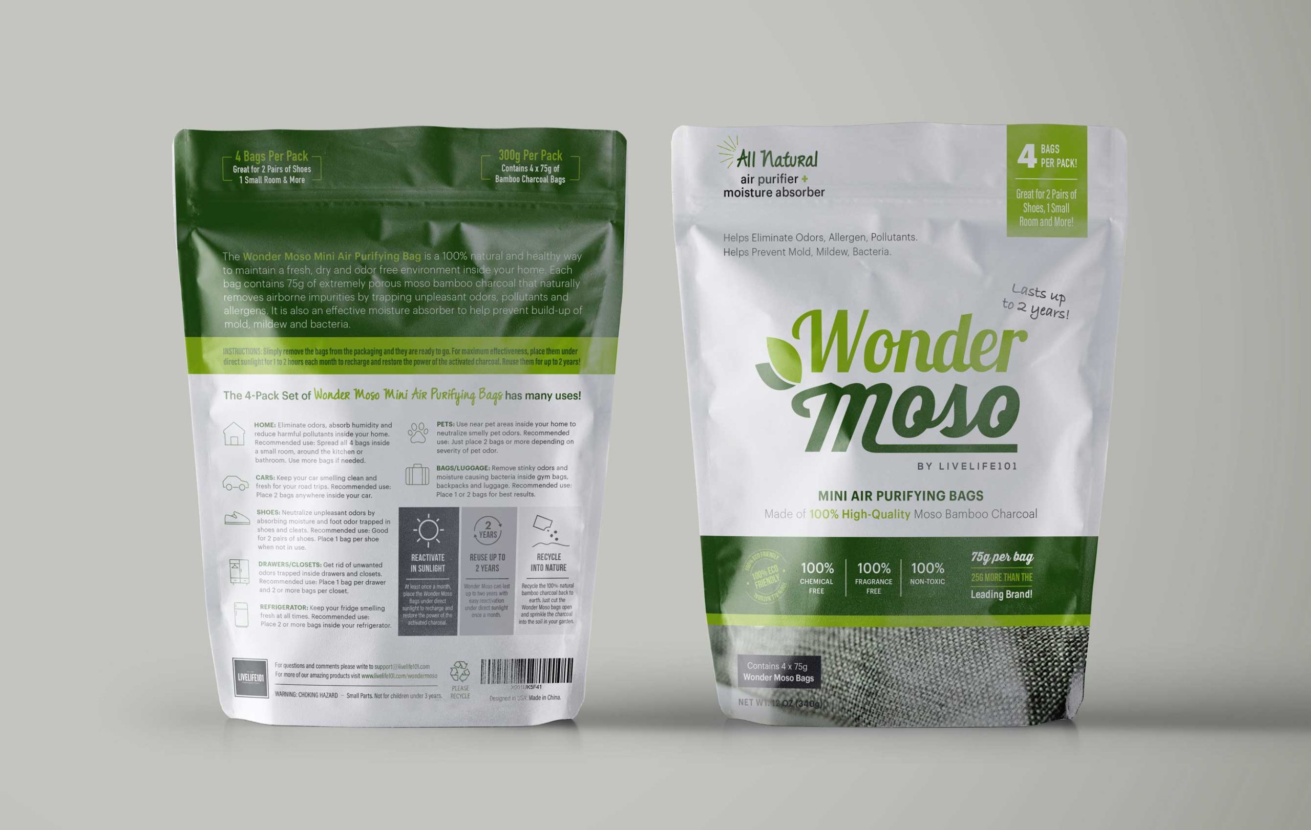 front and back view of moso packaging