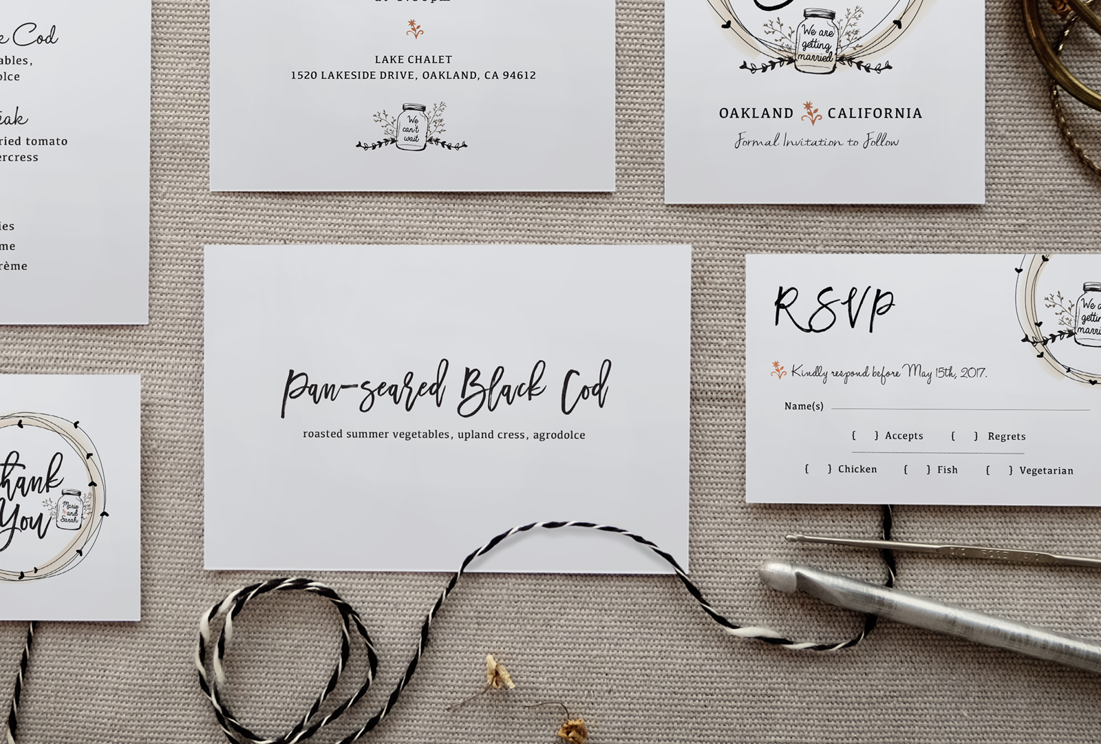 closeup of wedding invitation